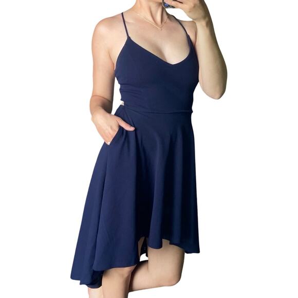 Windsor Dresses & Skirts - Windsor S Navy Blue High Low w/ Pockets Lace Up Open Back Flowy Cocktail Dress